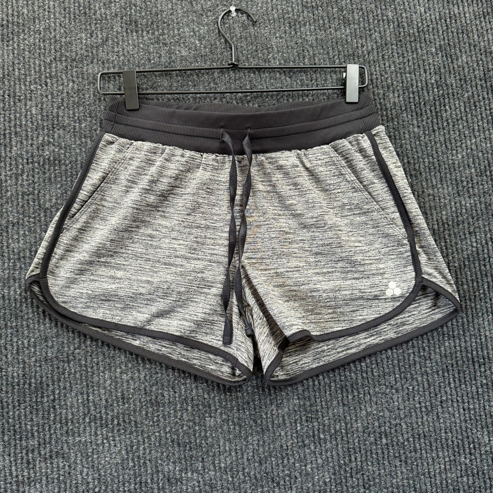 Tek Gear Workout Shorts Womens S Small Gray Black Running Athletic Drawstring